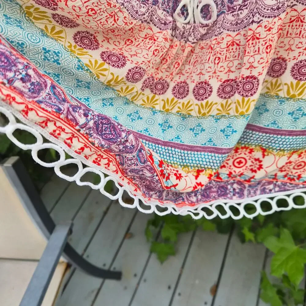Latitude 10 Womens Boho Paisley Peasant Top Bell Sleeve Crochet Trim - Sz 2X - Picture 3 of 8